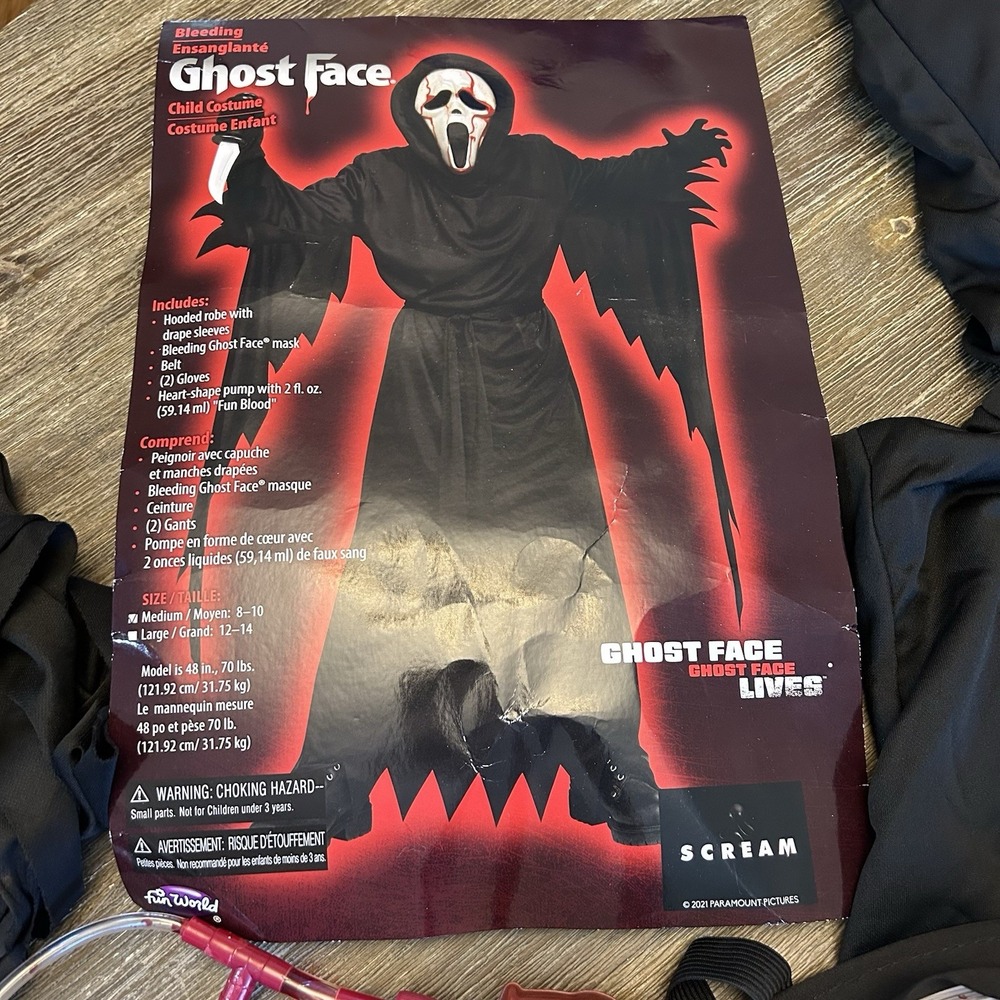 Fun World Bleeding Ghost Face Scream Child Costume Size Medium 8-10 Complete - Picture 4 of 4